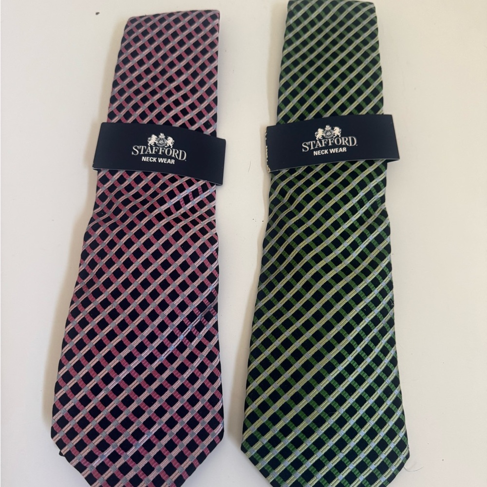 Stafford Men's Dual-Tone Necktie Set - Pink and Green